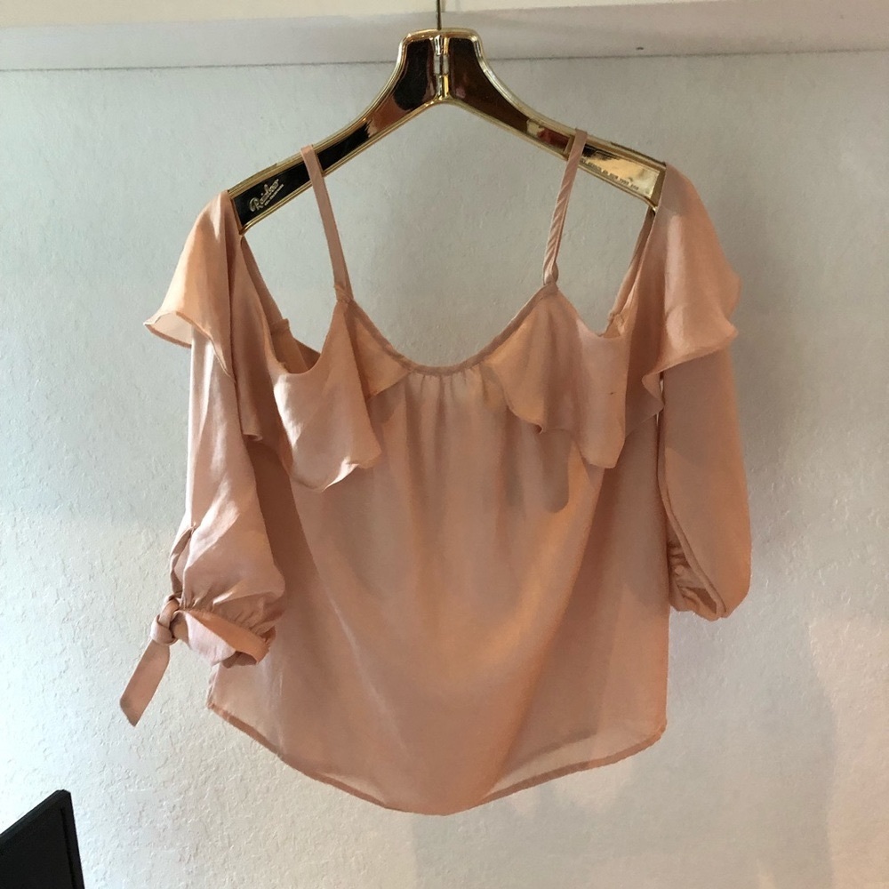 Satin LUNIK Off Shoulder Top Blush Ruffles Sz M